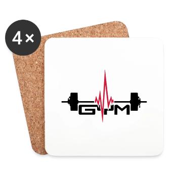 gym text logo weight lifting pulse frequency heart - Coasters (set of 4) - white - Front