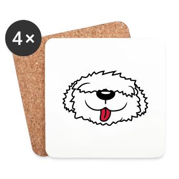 Bobtail dog face - Coasters (set of 4) - white - Front