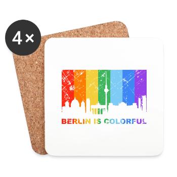 Berlin is colorful Regenbogen LGBT CSD Gay Pride - Untersetzer (4er-Set) - Weiß - Vorne