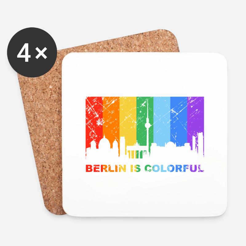 Berlin is colorful Regenbogen LGBT CSD Gay Pride - Untersetzer (4er-Set) - Weiß