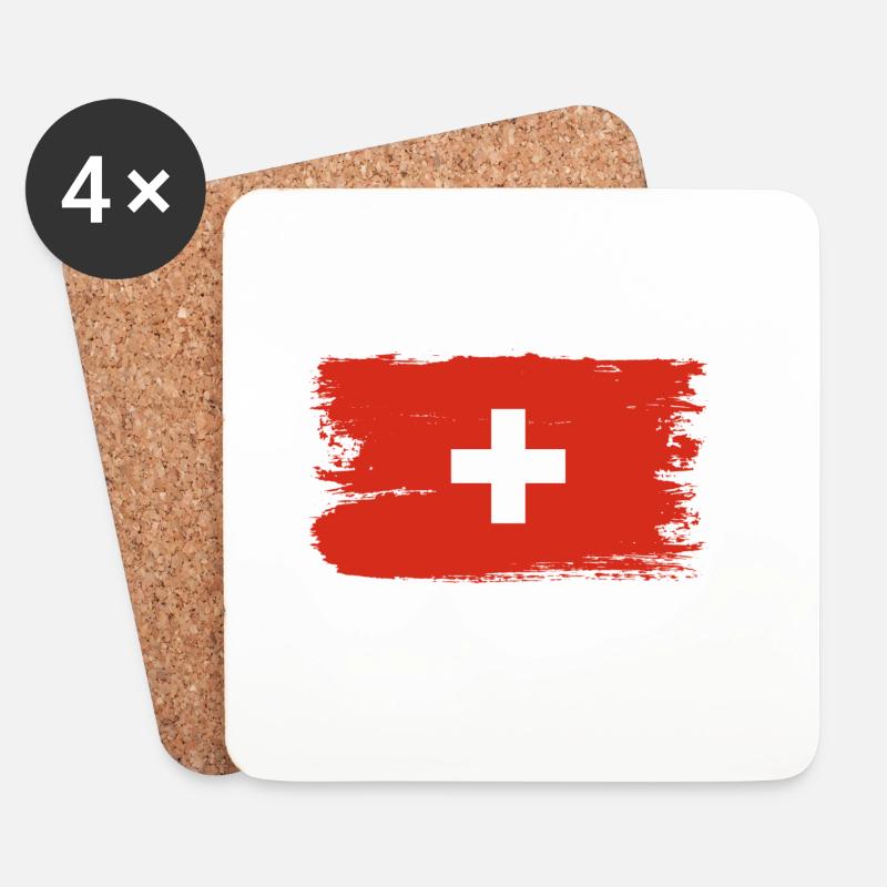 Schweizerische Flagge Pinselstrichkreuz - Untersetzer (4er-Set) - Weiß