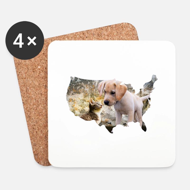 Hund Katze Welpen - Untersetzer (4er-Set) - Weiß