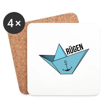 Navire en papier avec ancre vacances en mer disant Rügen - Dessous de verre (lot de 4) - blanc - Devant