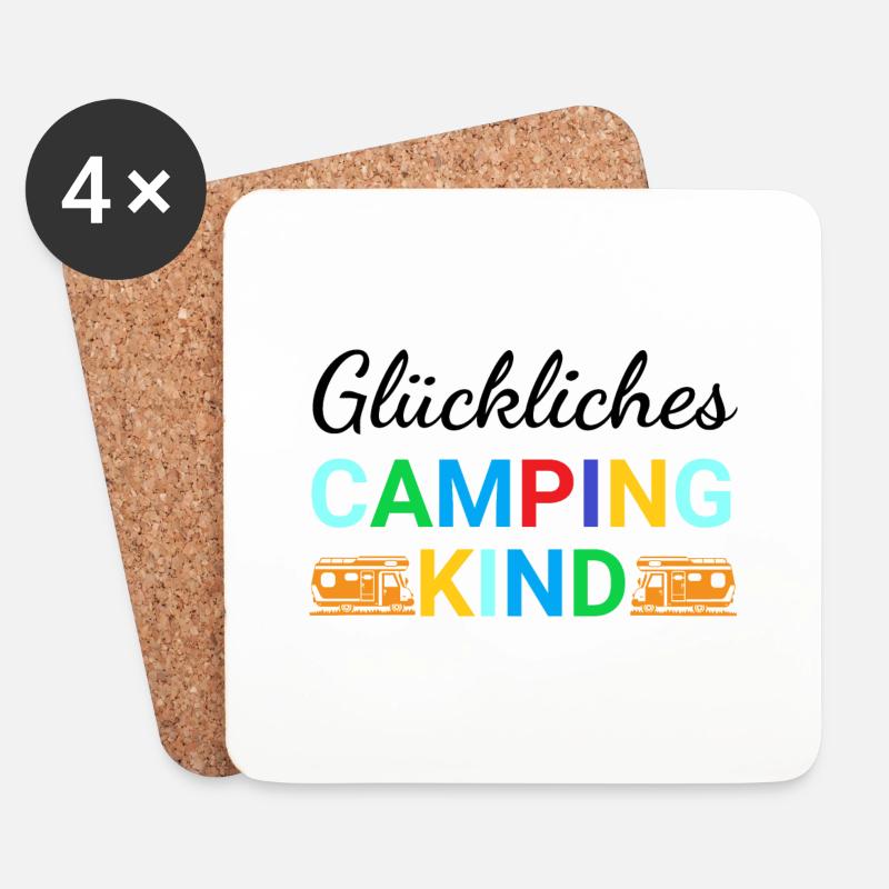 Glückliches Camping Kind - Untersetzer (4er-Set) - Weiß