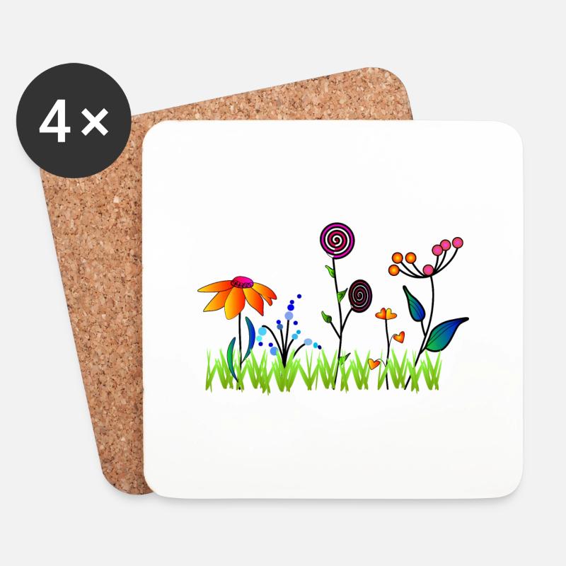 bunte Blumenwiese - Untersetzer (4er-Set) - Weiß