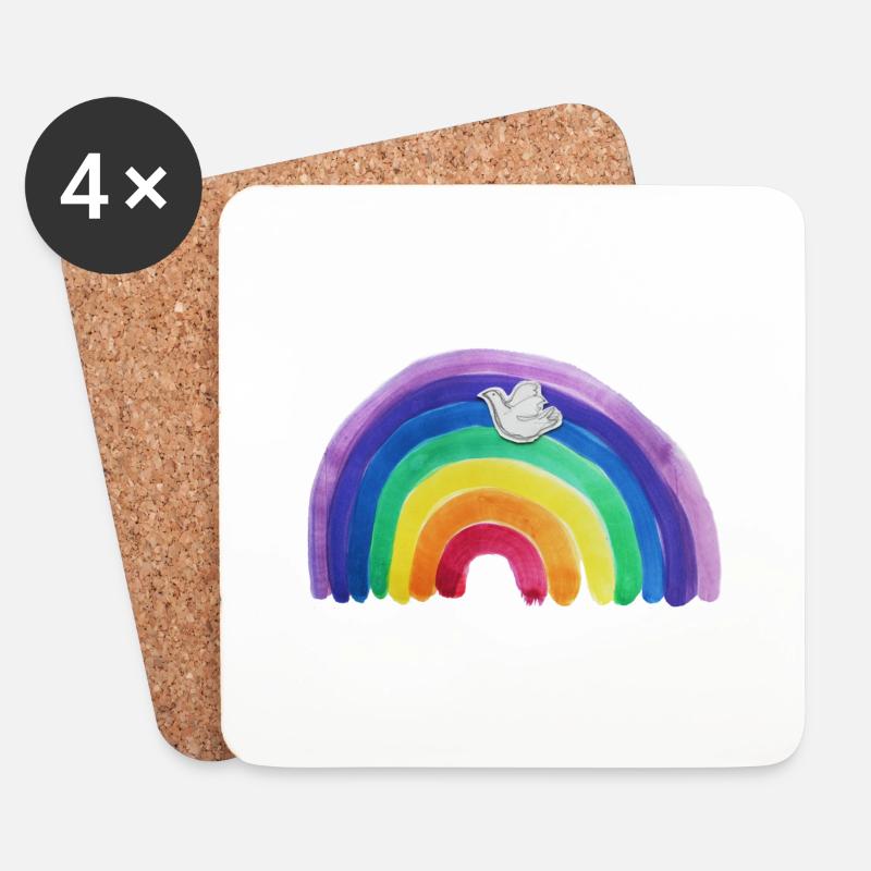 Regenbogen Friedenstaube - Untersetzer (4er-Set) - Weiß