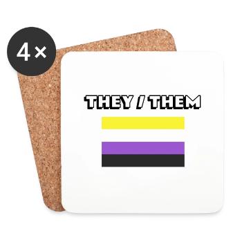 They Them Non Binary Pronouns Flag - Coasters (set of 4) - white - Front