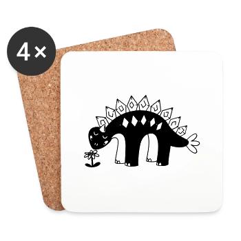 Mignon petit dinosaure à l’odeur de fleur - Dessous de verre (lot de 4) - blanc - Devant