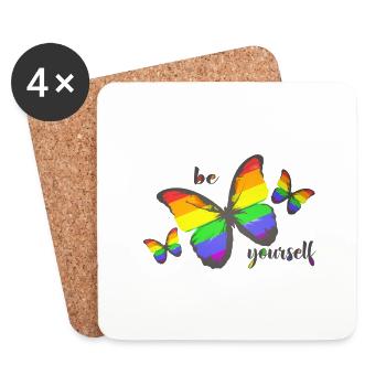 LGBT Queer Rainbow Schmetterling be yourself - Untersetzer (4er-Set) - Weiß - Vorne