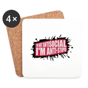 not antisocial anti stupid - Coasters (set of 4) - white - Front