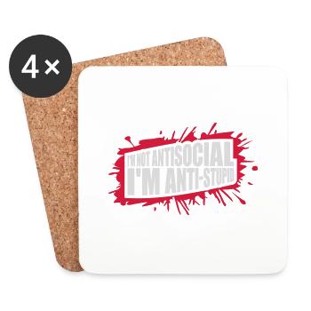 not antisocial anti stupid - Coasters (set of 4) - white - Front