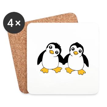 2 Cute Little Funny Penguins Friends Love Team - Coasters (set of 4) - white - Front