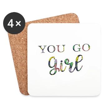 Yu Go Girl Power Femmes Fille Féminisme Citations Femme - Dessous de verre (lot de 4) - blanc - Devant