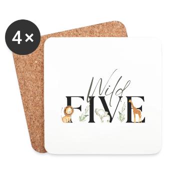 Wild Fifth Birthday Safari Zoo Themed Animals 5 - Coasters (set of 4) - white - Front