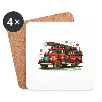 Fire Brigade Mobile | Fire Truck Rainbow Colors - Coasters (set of 4) - white - Front