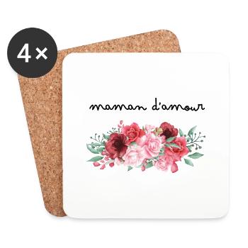 Maman d’amour fleurs - idée cadeau maman - Dessous de verre (lot de 4) - blanc - Devant