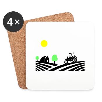 Ferme de tracteurs - Dessous de verre (lot de 4) - blanc - Devant