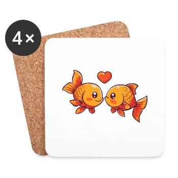 Goldfische Paar Liebe Couple Verliebt Fische - Untersetzer (4er-Set) - Weiß - Vorne