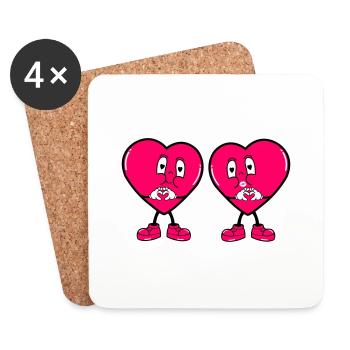 Amour des cœurs comiques - Dessous de verre (lot de 4) - blanc - Devant