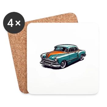 Car / Vehicle / Passenger Car / Mobile / Old Timer / Driving - Coasters (set of 4) - white - Front