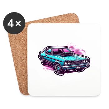Voiture / Véhicule / Voiture de tourisme / Mobile / Ancienne / Conduite - Dessous de verre (lot de 4) - blanc - Devant