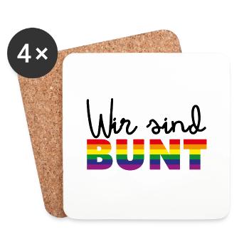 Wir sind bunt LGBTQIA+ Liebe Regenbogen Diversität - Untersetzer (4er-Set) - Weiß - Vorne