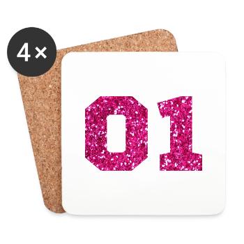Numéro 1 paillettes rose -1e anniversaire - Dessous de verre (lot de 4) - blanc - Devant