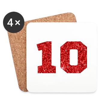 Numéro 10 paillettes rouge - 10e anniversaire - Dessous de verre (lot de 4) - blanc - Devant