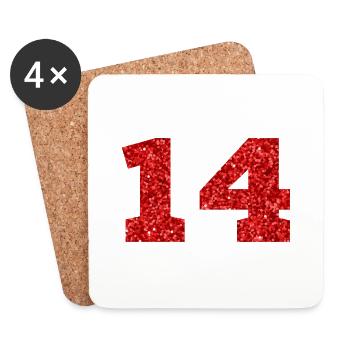 Numéro 14 paillettes rouge - 14e anniversaire - Dessous de verre (lot de 4) - blanc - Devant