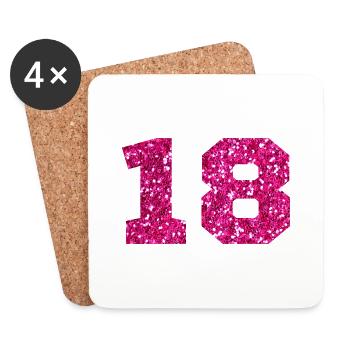 Numéro 18 paillettes rose - 18e anniversaire - Dessous de verre (lot de 4) - blanc - Devant