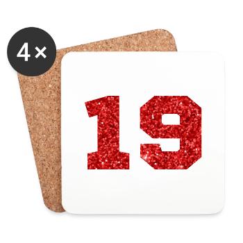 Number 19 Red Glitter - 19th Anniversary - Coasters (set of 4) - white - Front
