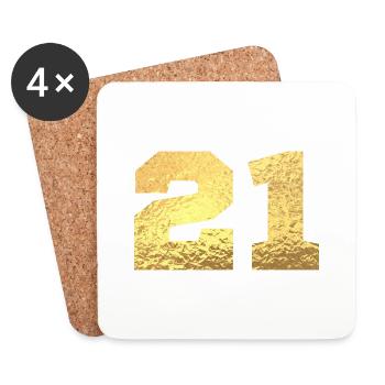 Nummer 21 Gold Glitter - 21. Jubiläum - Untersetzer (4er-Set) - Weiß - Vorne