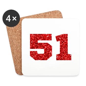 Numéro 51 paillettes rouge - 51e anniversaire - Dessous de verre (lot de 4) - blanc - Devant