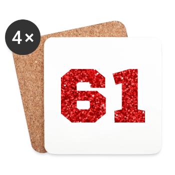 Nummer 61 Roter Glitzer - 61. Geburtstag - Untersetzer (4er-Set) - Weiß - Vorne