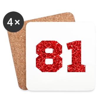 Numéro 81 paillettes rouge - 81e anniversaire - Dessous de verre (lot de 4) - blanc - Devant