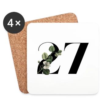 Number 27 Floral Green -27th Floral Birthday - Coasters (set of 4) - white - Front