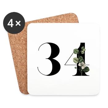 Numéro 34 floral vert - 34e anniversaire floral - Dessous de verre (lot de 4) - blanc - Devant