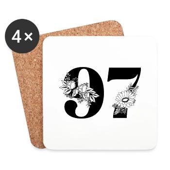 Number 97 Black Floral - 97th Floral Birthday - Coasters (set of 4) - white - Front