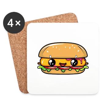 Burger avec un visage - Dessous de verre (lot de 4) - blanc - Devant