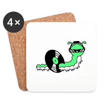 Cool DJ Caterpillar mange du disque vinyle Musique de fête - Dessous de verre (lot de 4) - blanc - Devant