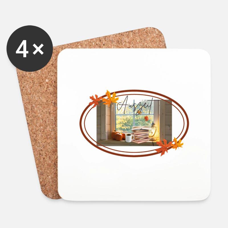 Auszeit Herbstzeit Bücher - Untersetzer (4er-Set) - Weiß