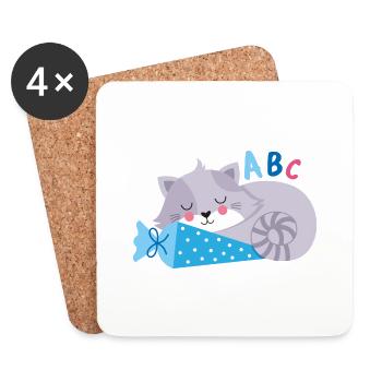 Chat avec cône d’école inscription à l’école - Dessous de verre (lot de 4) - blanc - Devant