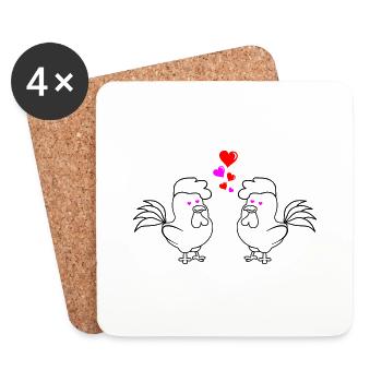 Chickens in love 02 - Coasters (set of 4) - white - Front