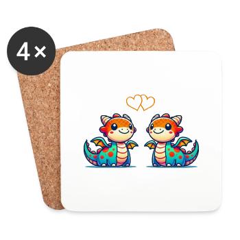 Dragon Dessin Animé Amour - Dessous de verre (lot de 4) - blanc - Devant
