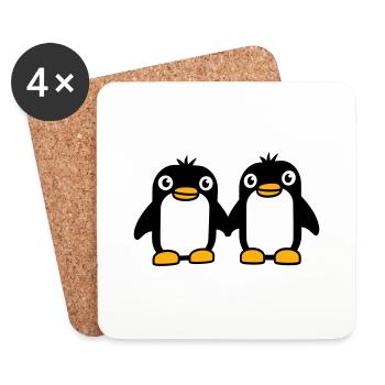2 Pinguine Pärchen Händchen haltenverliebt Freunde - Untersetzer (4er-Set) - Weiß - Vorne