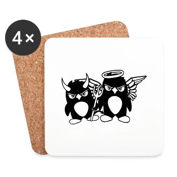 2 Penguins Angel Devil Evil Good Sky Hell Cool - Coasters (set of 4) - white - Front