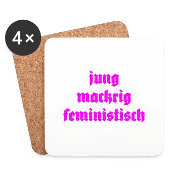 jung mackrig feministisch - Untersetzer (4er-Set) - Weiß - Vorne