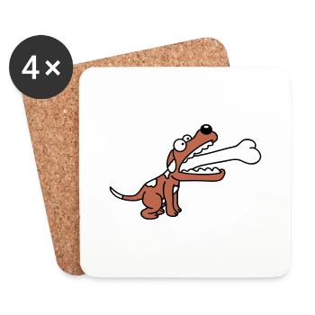 Dog Greedy Hungry Big Bone Swallowed - Coasters (set of 4) - white - Front