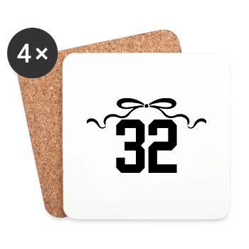 Numéro 32 noeud - 32e anniversaire - Dessous de verre (lot de 4) - blanc - Devant
