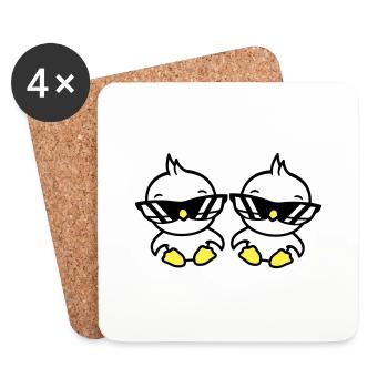 2 Birds Sunglasses Cool Sitting Two Friends Crew - Coasters (set of 4) - white - Front